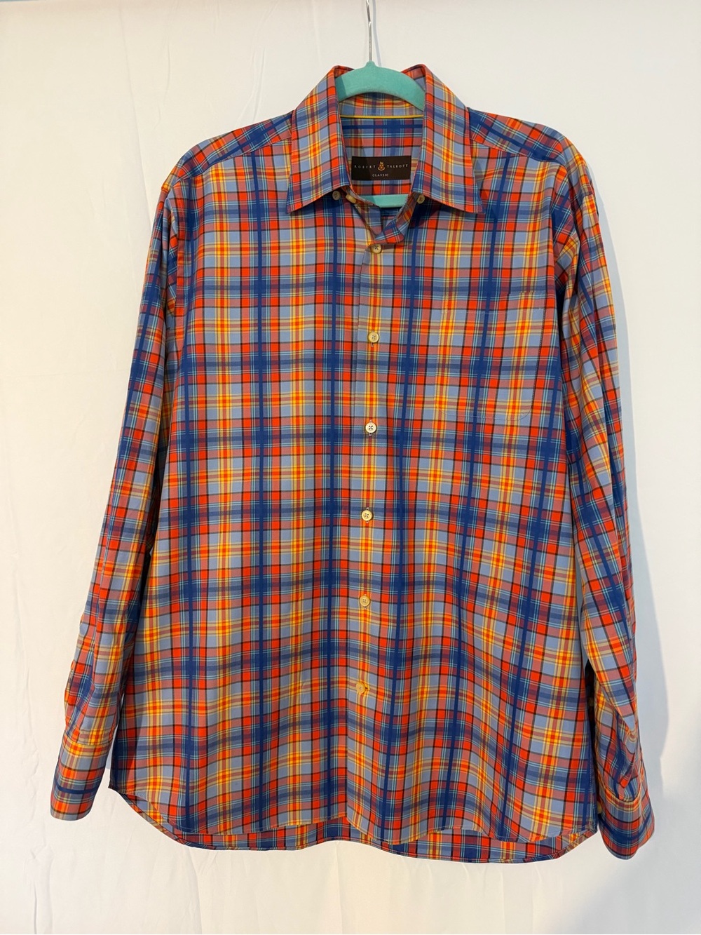 Robert Talbott Classic Shirt Mens M Multicolor Plaid 100% Cotton Preppy
